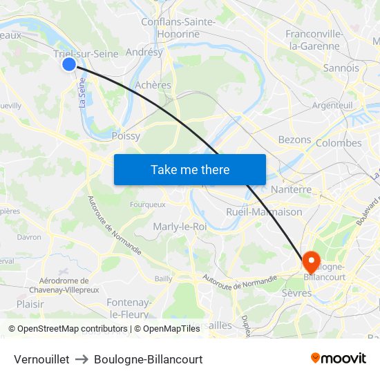 Vernouillet to Boulogne-Billancourt map