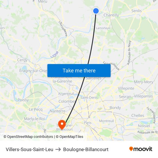 Villers-Sous-Saint-Leu to Boulogne-Billancourt map