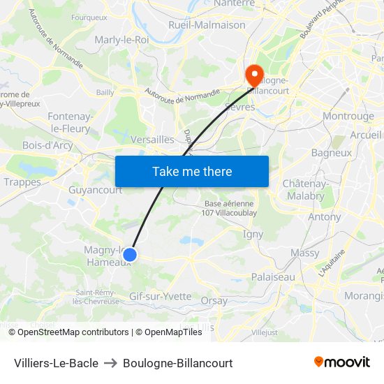 Villiers-Le-Bacle to Boulogne-Billancourt map