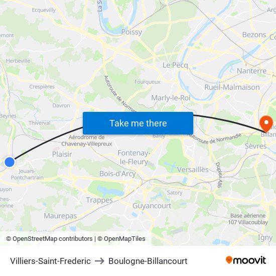 Villiers-Saint-Frederic to Boulogne-Billancourt map