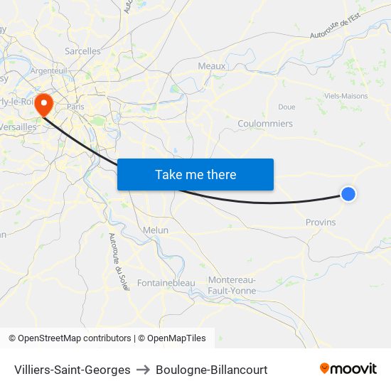 Villiers-Saint-Georges to Boulogne-Billancourt map