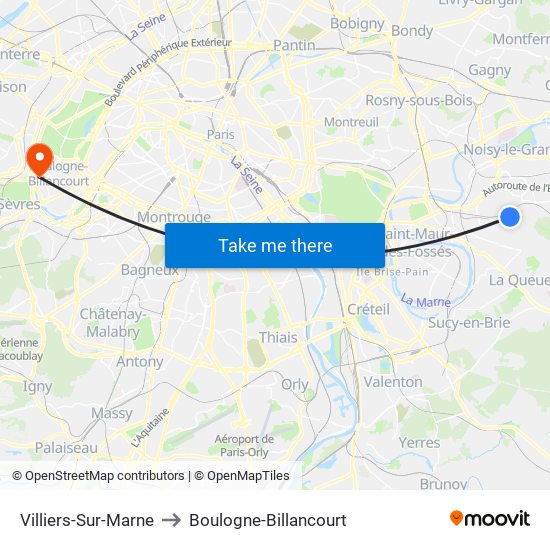 Villiers-Sur-Marne to Boulogne-Billancourt map