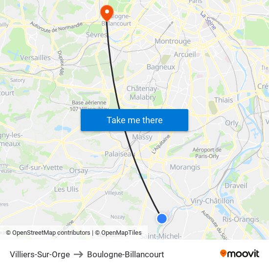Villiers-Sur-Orge to Boulogne-Billancourt map