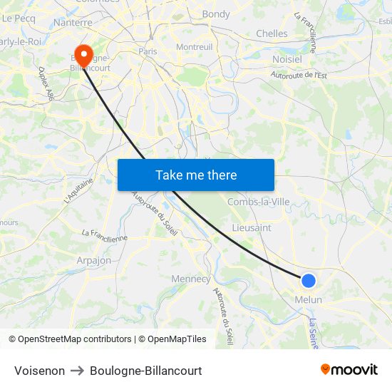 Voisenon to Boulogne-Billancourt map