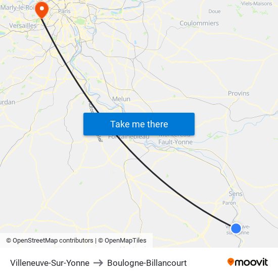 Villeneuve-Sur-Yonne to Boulogne-Billancourt map