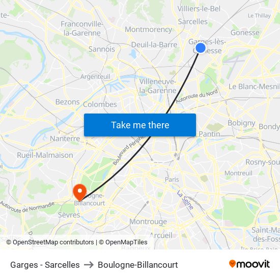 Garges - Sarcelles to Boulogne-Billancourt map