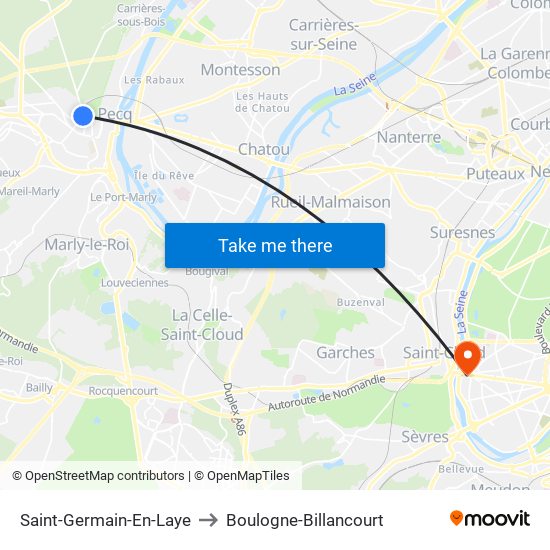 Saint-Germain-En-Laye to Boulogne-Billancourt map