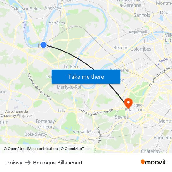 Poissy to Boulogne-Billancourt map