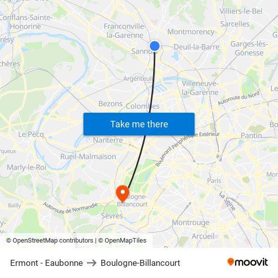 Ermont - Eaubonne to Boulogne-Billancourt map