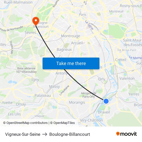 Vigneux-Sur-Seine to Boulogne-Billancourt map