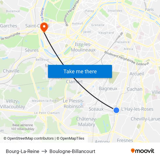 Bourg-La-Reine to Boulogne-Billancourt map