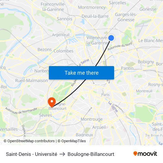 Saint-Denis - Université to Boulogne-Billancourt map