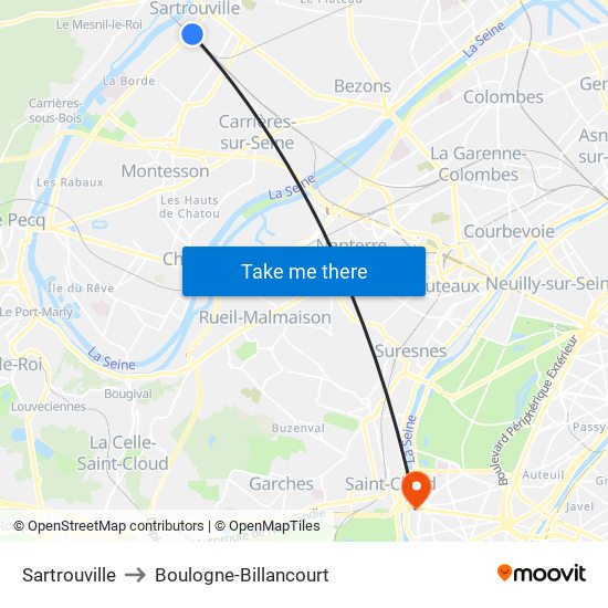 Sartrouville to Boulogne-Billancourt map