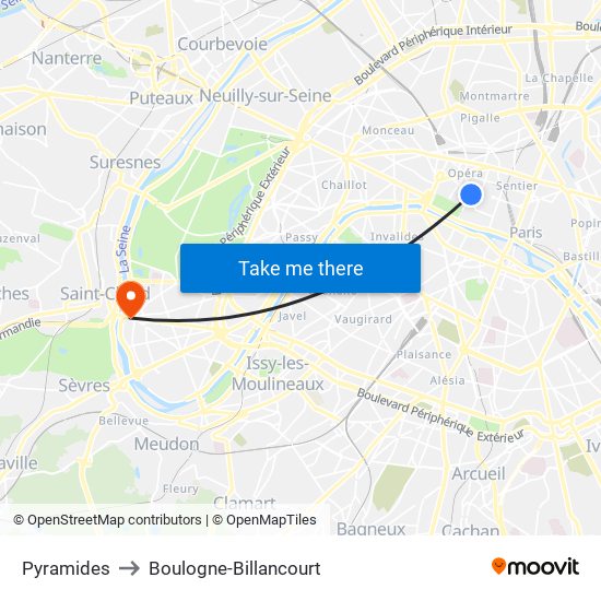 Pyramides to Boulogne-Billancourt map