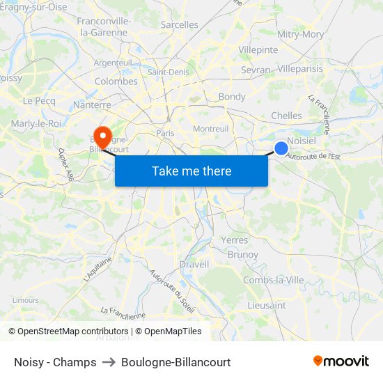Noisy - Champs to Boulogne-Billancourt map