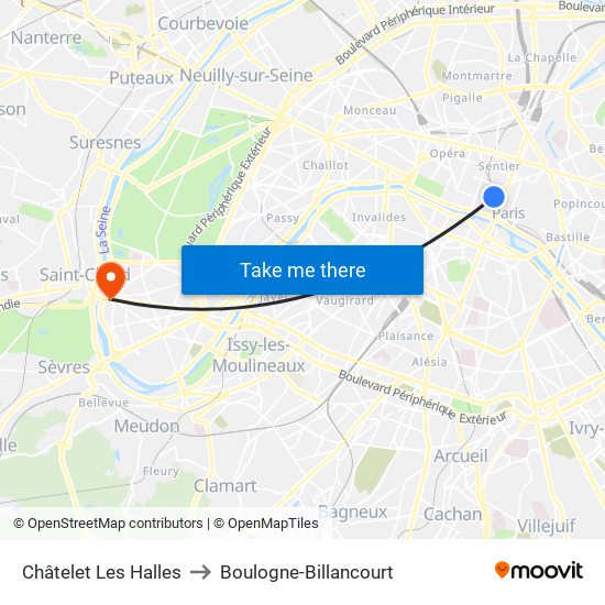 Châtelet Les Halles to Boulogne-Billancourt map