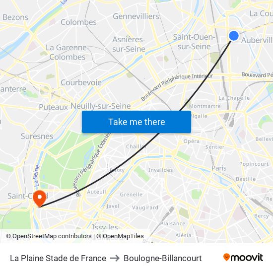 La Plaine Stade de France to Boulogne-Billancourt map