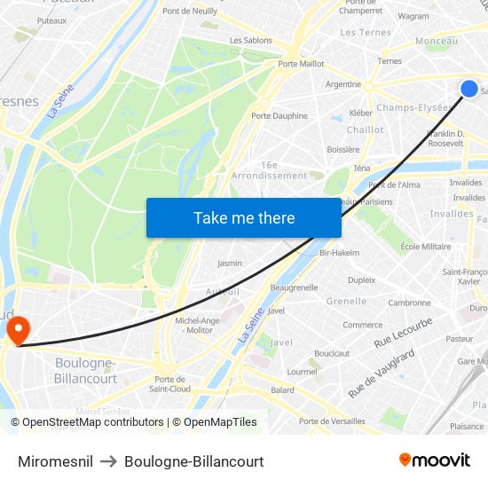 Miromesnil to Boulogne-Billancourt map