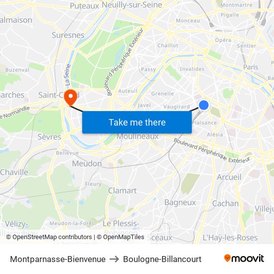 Montparnasse-Bienvenue to Boulogne-Billancourt map