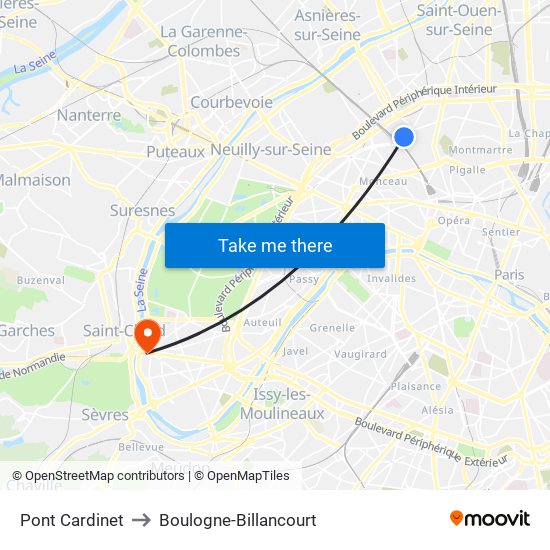 Pont Cardinet to Boulogne-Billancourt map
