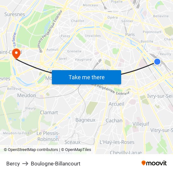 Bercy to Boulogne-Billancourt map