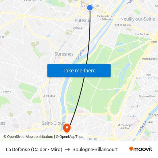 La Défense (Calder - Miro) to Boulogne-Billancourt map