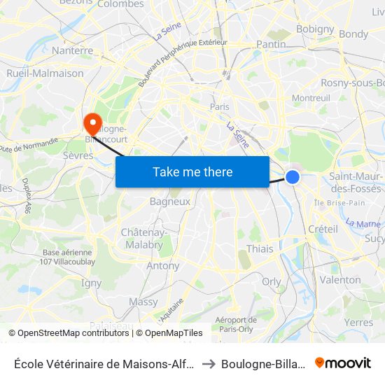 École Vétérinaire de Maisons-Alfort - Métro to Boulogne-Billancourt map