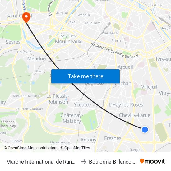 Marché International de Rungis to Boulogne-Billancourt map