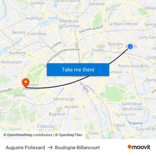 Auguste Polissard to Boulogne-Billancourt map