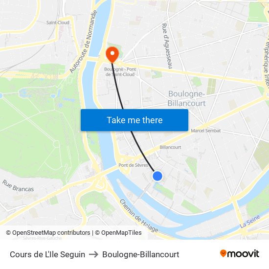 Cours de L'Ile Seguin to Boulogne-Billancourt map