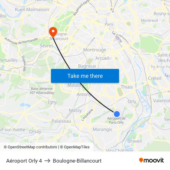 Aéroport Orly 4 to Boulogne-Billancourt map