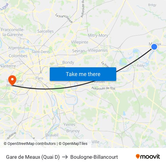 Gare de Meaux (Quai D) to Boulogne-Billancourt map