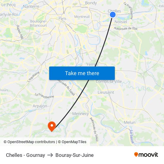 Chelles - Gournay to Bouray-Sur-Juine map