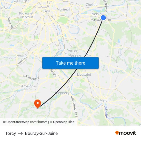 Torcy to Bouray-Sur-Juine map