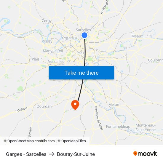 Garges - Sarcelles to Bouray-Sur-Juine map