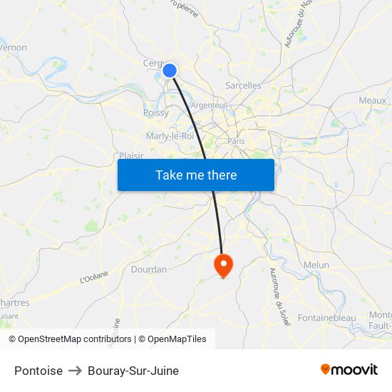 Pontoise to Bouray-Sur-Juine map