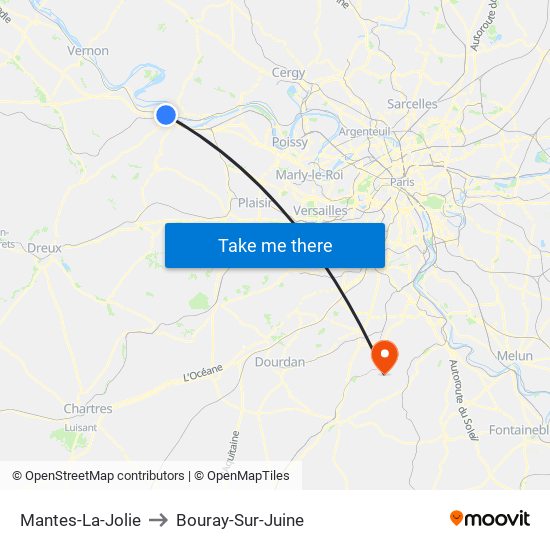 Mantes-La-Jolie to Bouray-Sur-Juine map