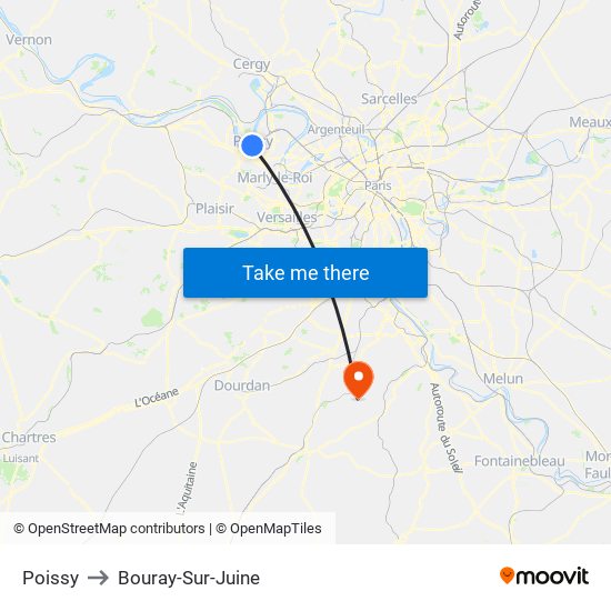 Poissy to Bouray-Sur-Juine map