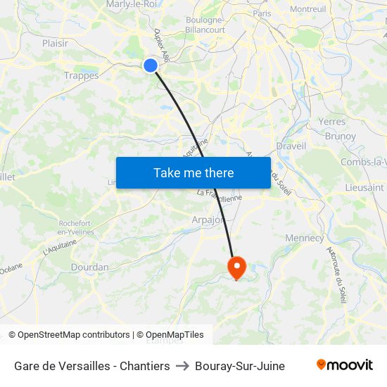 Gare de Versailles - Chantiers to Bouray-Sur-Juine map