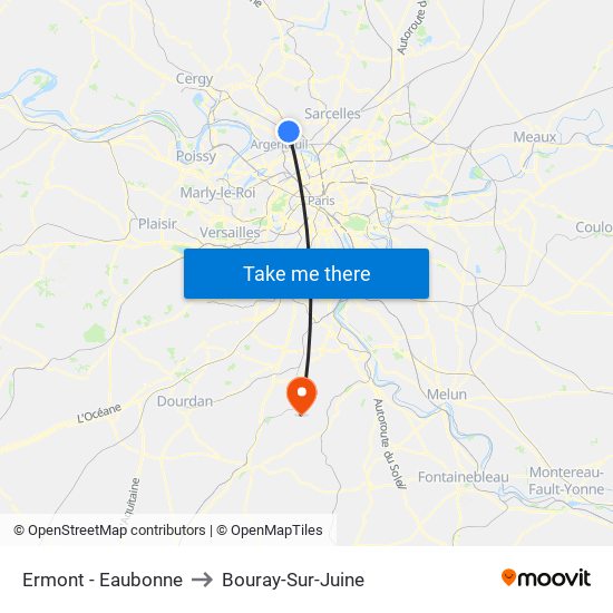 Ermont - Eaubonne to Bouray-Sur-Juine map