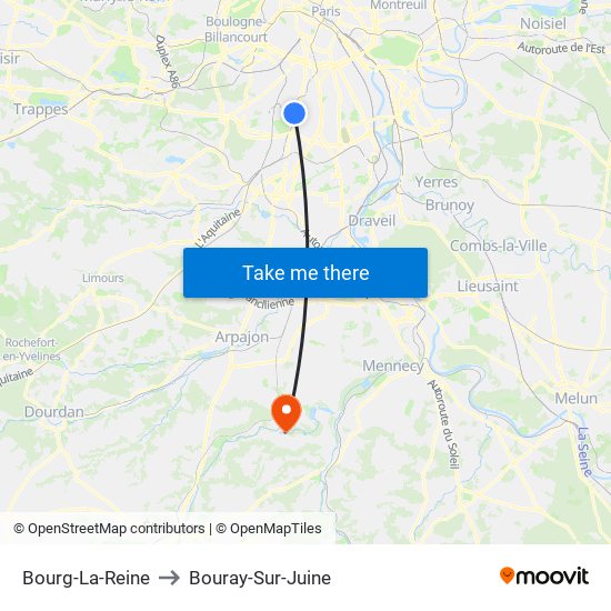 Bourg-La-Reine to Bouray-Sur-Juine map