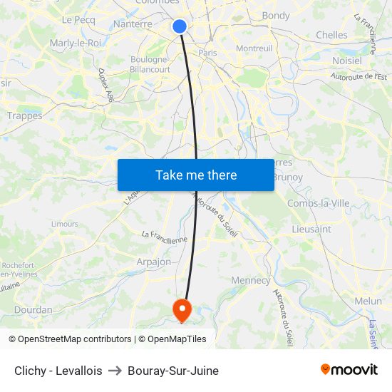 Clichy - Levallois to Bouray-Sur-Juine map