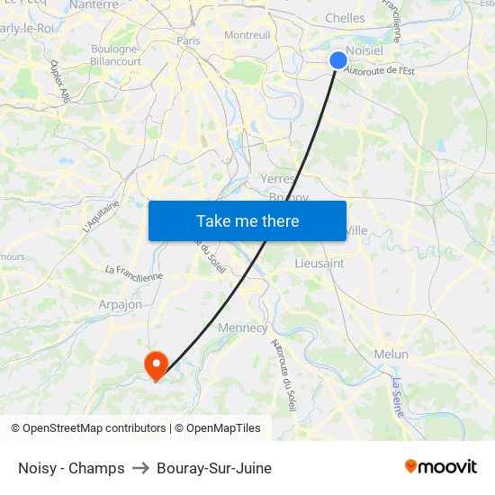 Noisy - Champs to Bouray-Sur-Juine map