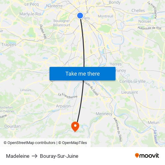 Madeleine to Bouray-Sur-Juine map