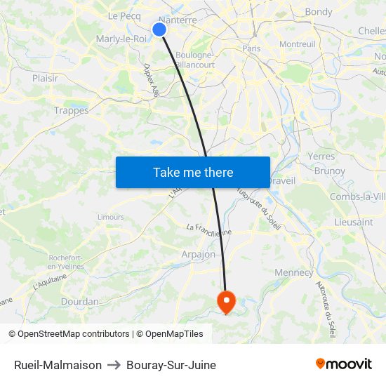 Rueil-Malmaison to Bouray-Sur-Juine map