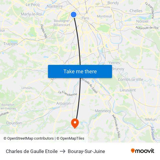 Charles de Gaulle Etoile to Bouray-Sur-Juine map