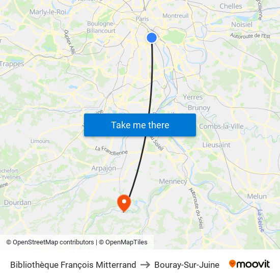 Bibliothèque François Mitterrand to Bouray-Sur-Juine map