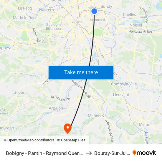 Bobigny - Pantin - Raymond Queneau to Bouray-Sur-Juine map