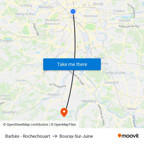 Barbès - Rochechouart to Bouray-Sur-Juine map