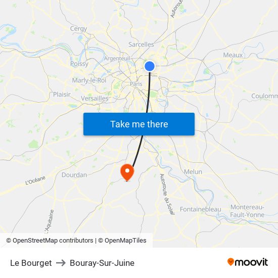 Le Bourget to Bouray-Sur-Juine map